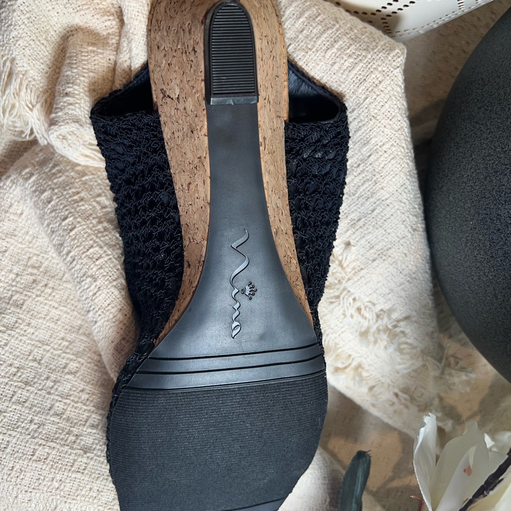 Nina NEVAEH Navy Crochet Wedge Sandals - Picture 7 of 11